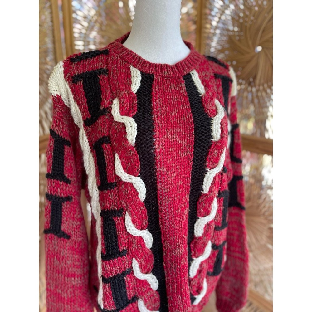 Vintage K. Cosa by Gabrielle Red Blend Knit Black White Retro 80s Sweater - Picture 6 of 7
